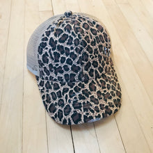 Load image into Gallery viewer, Kids CrissCross High Ponytail Hat, Distressed LEOPARD
