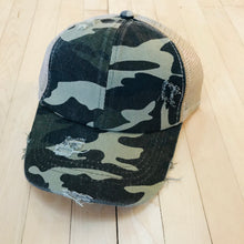 Load image into Gallery viewer, Kids CrissCross High Ponytail Hat, Distressed CAMO
