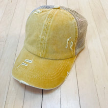 Load image into Gallery viewer, Kids CrissCross High Ponytail Hat, Distressed MUSTARD
