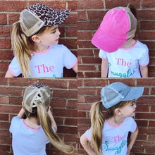 Load image into Gallery viewer, Kids CrissCross High Ponytail Hat, Distressed AQUA
