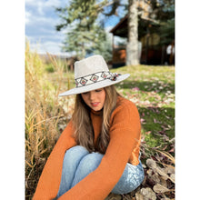 Load image into Gallery viewer, Aztec Trim Band Vegan Fabric C.C Panama Hat - OATMEAL

