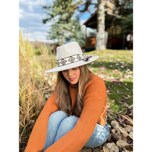 Aztec Trim Band Vegan Fabric C.C Panama Hat - OATMEAL