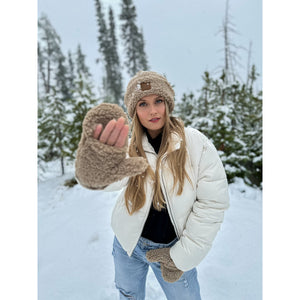 Fuzzy Lined Sherpa Convertible C.C Mitten - Dk. Camel