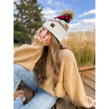 Load image into Gallery viewer, Aztec Natural Faux Fur Pom C.C Beanie - Ivory
