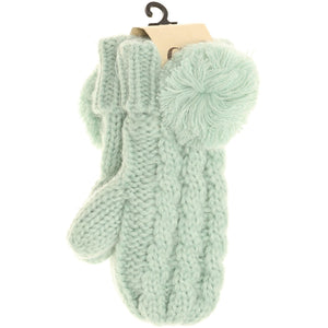 KIDS CC Solid Pom Fuzzy Lined Mittens - 3 COLORS!