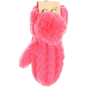 KIDS CC Solid Pom Fuzzy Lined Mittens - 3 COLORS!