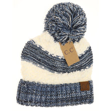 Load image into Gallery viewer, Popcorn Heathered Knit Pom Beanie - Denim
