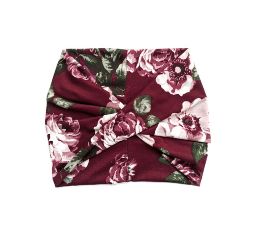 Wine Floral Women's Wide Headband