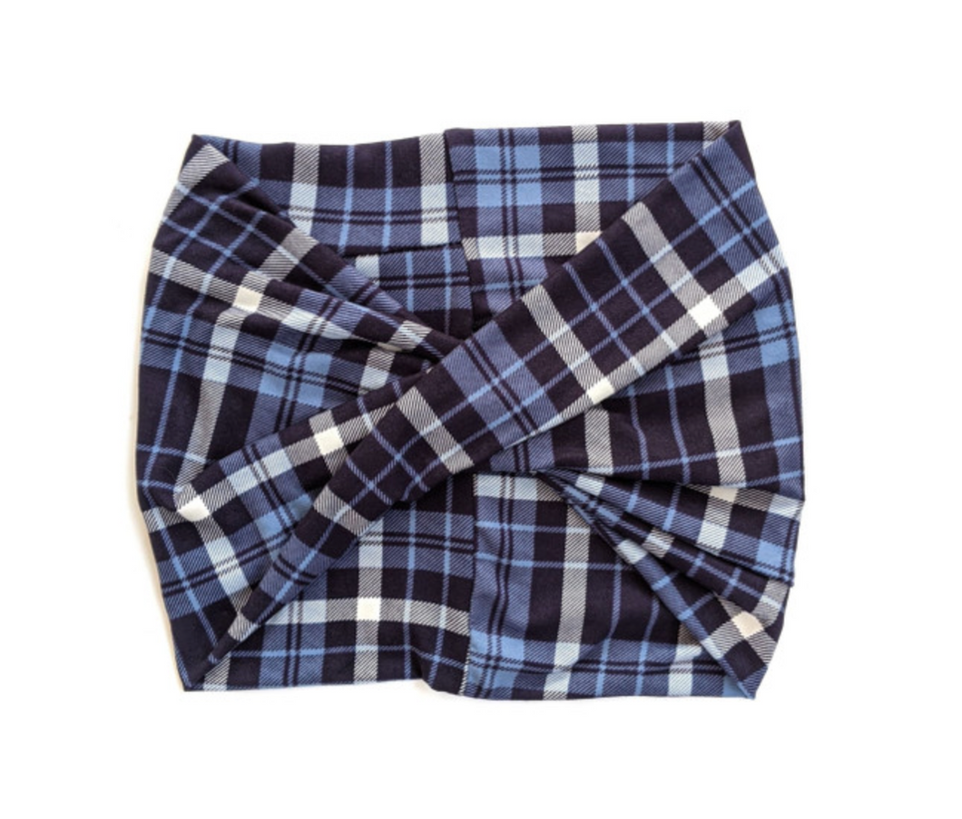 Navy Plaid Women's Wide Headband