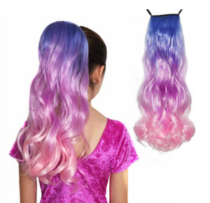 Pastel Blue/Purple/Pink Curly Ombré Ponytail Hair Extensions