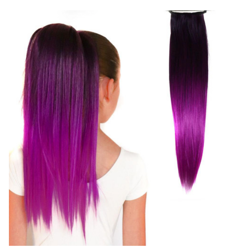 Violet Black/Vivid Purple Straight Ombre Ponytail Hair Extensions