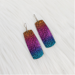 Rainbow Stingray Large Bar Leather Earrings