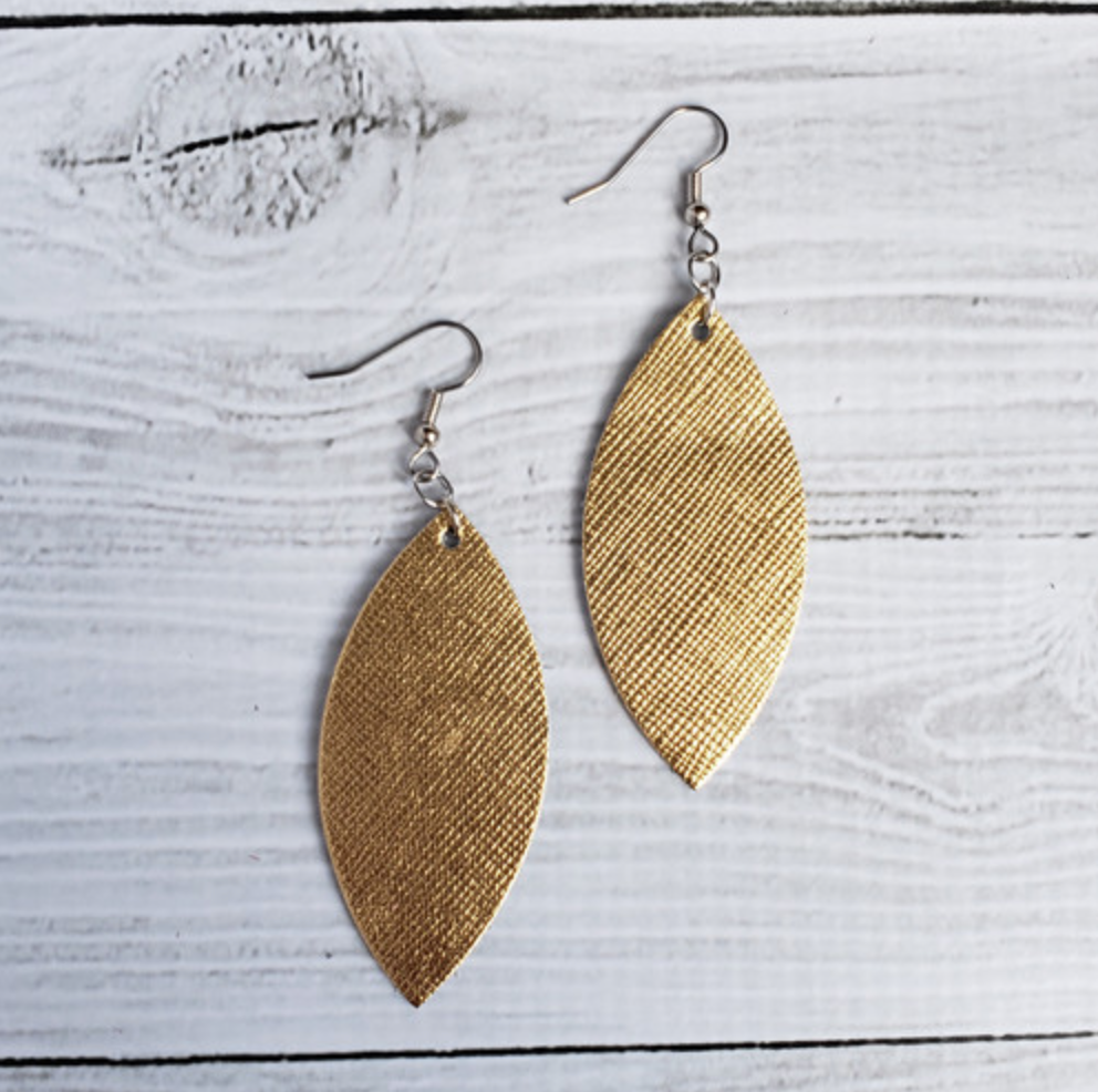 Textured Gold Leather Petal Earrings