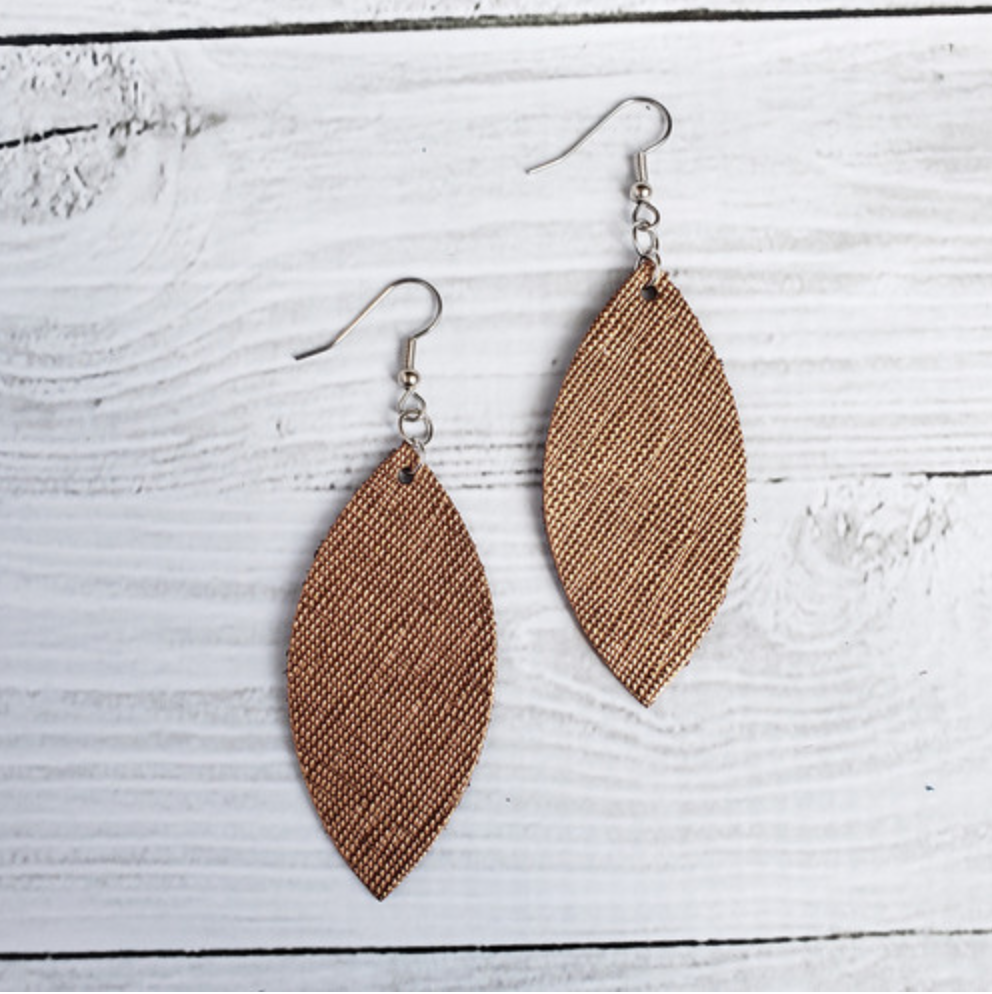 Textured Bronze Leather Petal Earrings