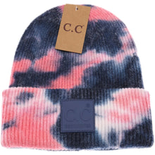 Load image into Gallery viewer, Tie Dye Beanie with Rubber Patch - Navy/Pink
