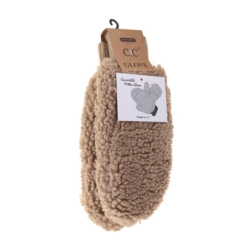 Fuzzy Lined Sherpa Convertible C.C Mitten - Dk. Camel