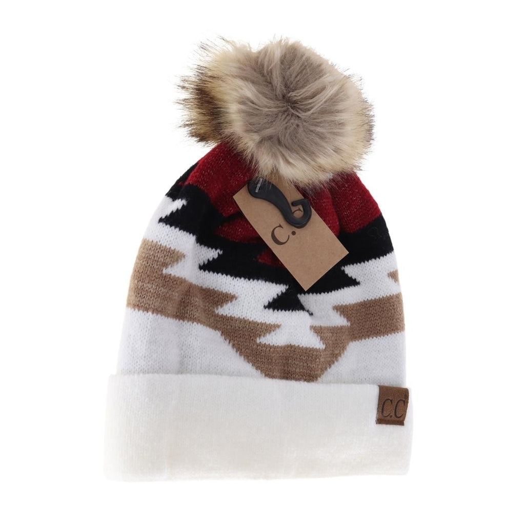 IVORY AZTEC PATTERN HAT WITH SOFT FAUX POM C.C Soft Aztec Pattern Beanie with Knit Pom-HAT-3816 - HANA  main image 4