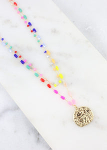 Double Layer Glass Bead Necklace With Coin Multi