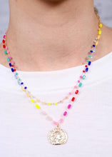 Load image into Gallery viewer, Double Layer Glass Bead Necklace With Coin Multi
