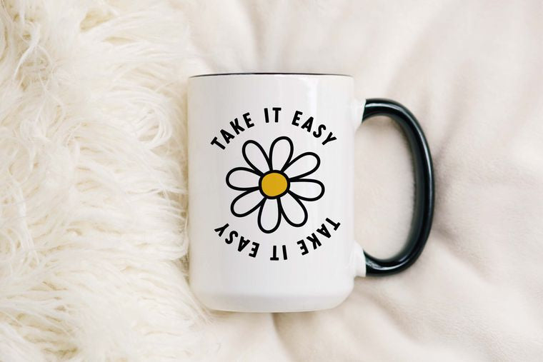 15oz Take It Easy Daisy Ceramic Coffee Mug, Floral Coffee Mug, Daisy Coffee Mug