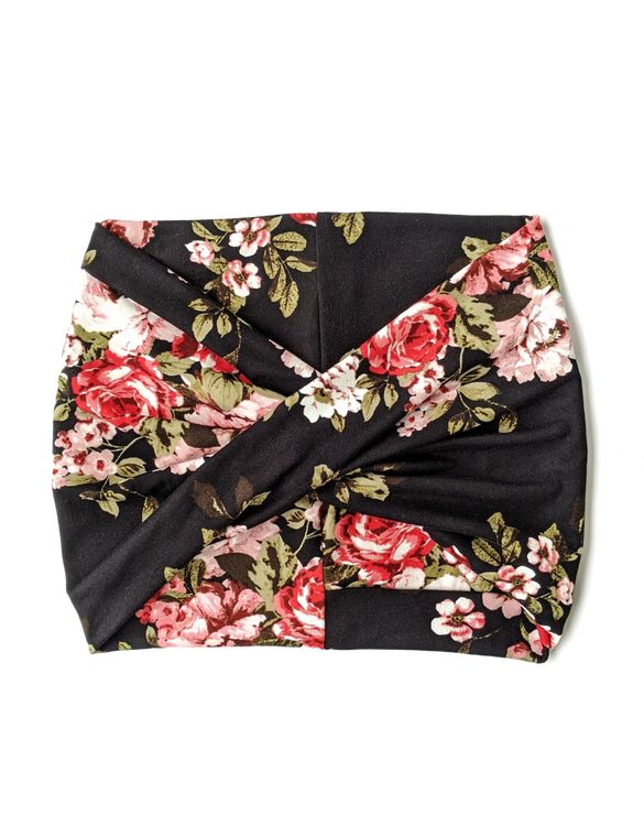 Black Floral Women's Wide Headband